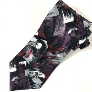 Vintage Pierre Cardin Tie Abstract Brushstroke Art Black Purple Gray Red Retro